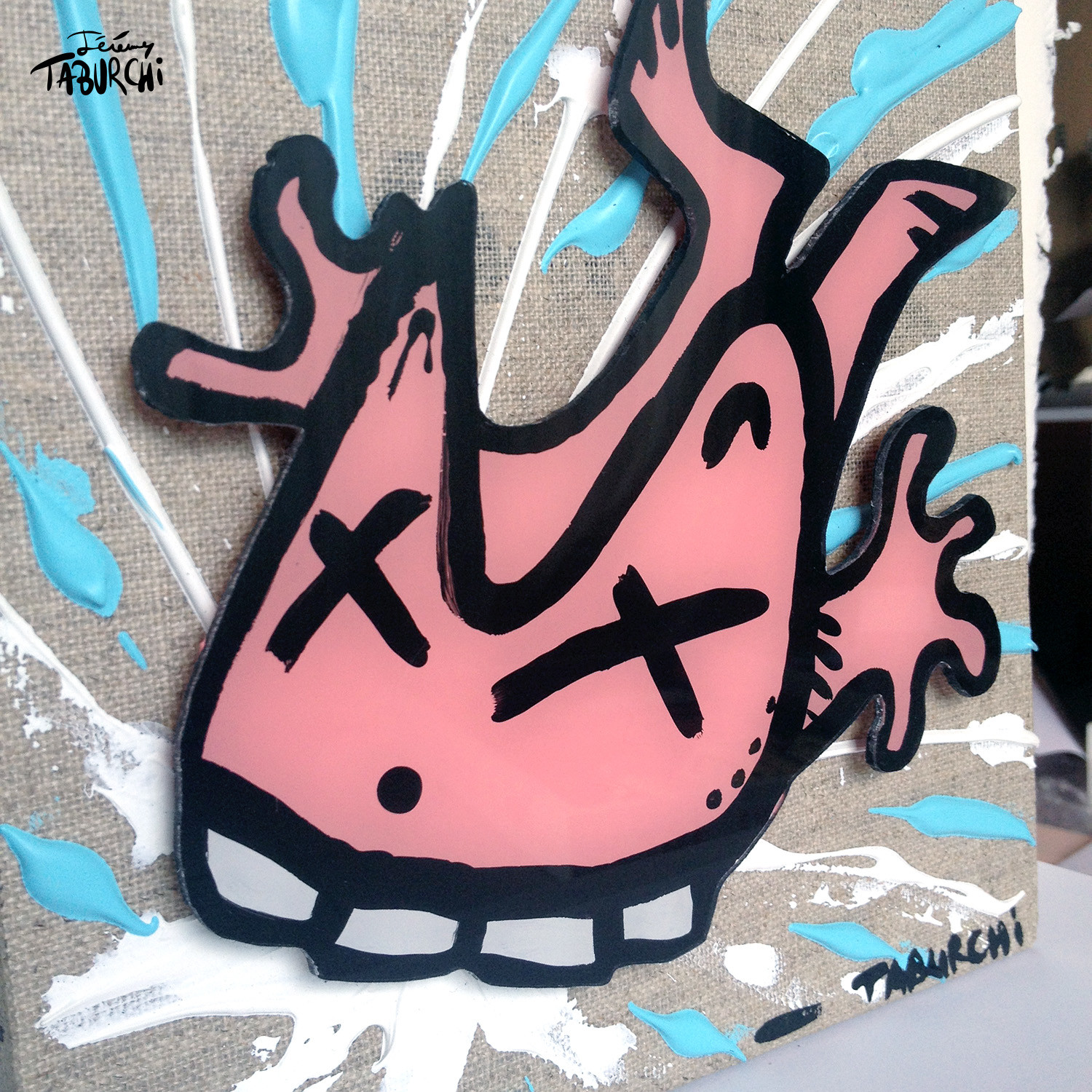 The Pink Cat breaks teeth, an acrylic on canvas of Taburchi.
