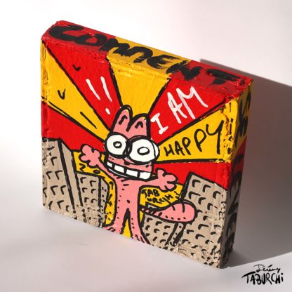 Chat Rose de Taburchi façon street-art, acrylique sur carton