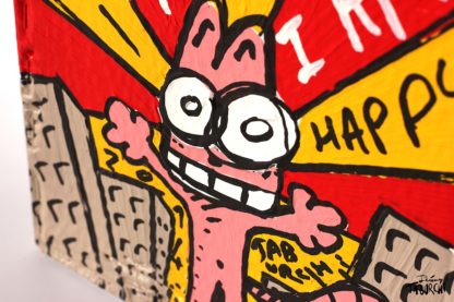 Chat Rose de Taburchi façon street-art, acrylique sur carton