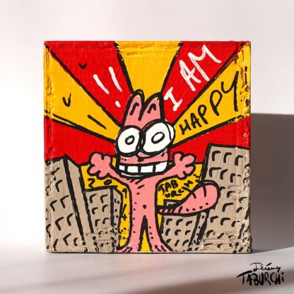 Chat Rose de Taburchi façon street-art, acrylique sur carton