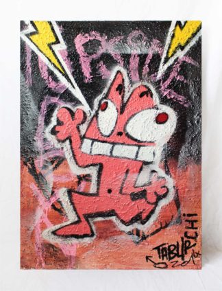 A table tag and graffiti on textured canvas