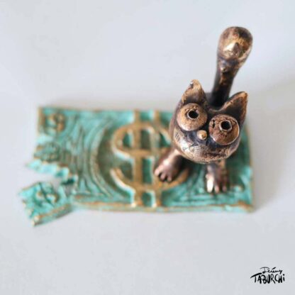 Dollar Cat, une sculpture en bronze par Jérémy Taburchi