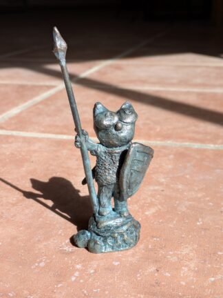 A bronze sculpture of the Pink Cat as a Knight